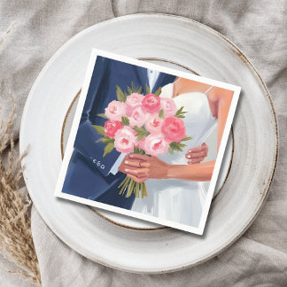 Braut & Bräutigam Hochzeitsstrauß Wasserfarbe gema Serviette