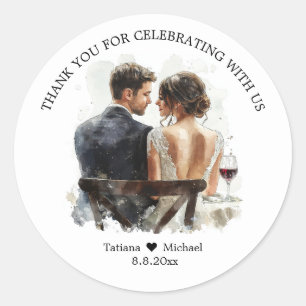 Braut & Bräutigam Illustration Danke Hochzeit Runder Aufkleber