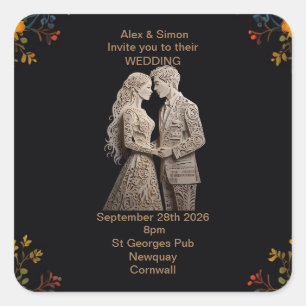 Braut & Bräutigam Royal Classic Quadratischer Aufkleber