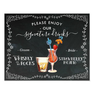 Braut & Bräutigam Signature Drink Tafelkreide Schi Fotodruck