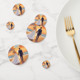 Braut & Bräutigam Strandhochzeit Aquarell Konfetti