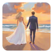Braut & Bräutigam Strandhochzeit Aquarell