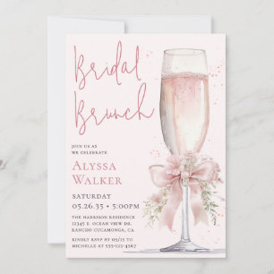 Braut-Brunch Rosa Champagnerglas Einladung