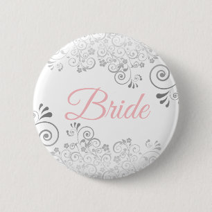 Braut Button Hochzeit Rosa & Grau