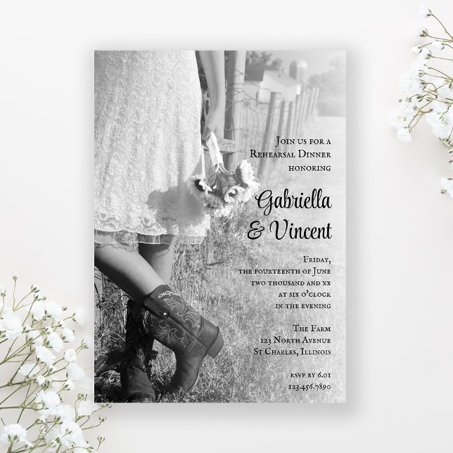 Braut, Cowboy Stiefel, Sonnenblumen Probe Abendess Einladung (Von Creator hochgeladen)