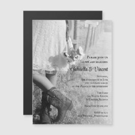 Braut, Cowboy Stiefel und Sonnenblumen Hochzeit Magneteinladung