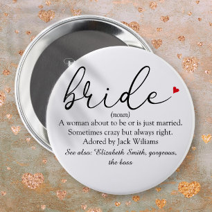 Braut Definition, Brautdusche, Hochzeit Button