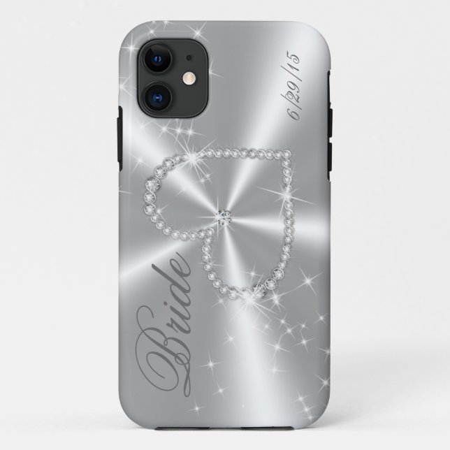 BRAUT - DIAMANT-HERZ AUF SILBERNEM SATIN Case-Mate iPhone HÜLLE (Rückseite)