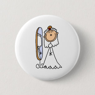 Braut, die zum Hochzeits-Knopf fertig wird Button