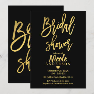 Braut Dusche Chic Goldfolie Schwarz Moderne Schrif Einladung