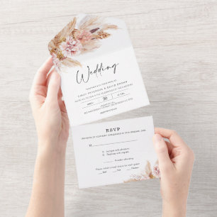 Braut-Einladung Blush Floral Boho All in One Einladung