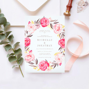 Braut-Einladung mit rosa Wasserfarben-Blumenkranz Einladung