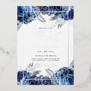 Braut-Einladung Navy und Silber mit Folienprägung Folieneinladung