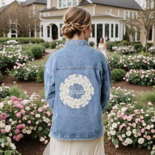 Braut Elegantes Weißes Florales Hochzeitsskript Jeansjacke