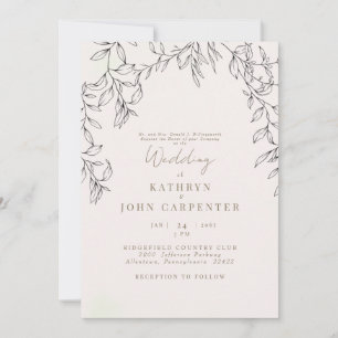 Braut-Eltern Hochzeit Blush Gold Text Laub Einladung