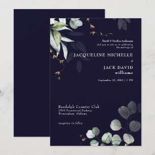 Braut-Eltern Hochzeit Navy-Eukalyptus-Eleganz  Einladung