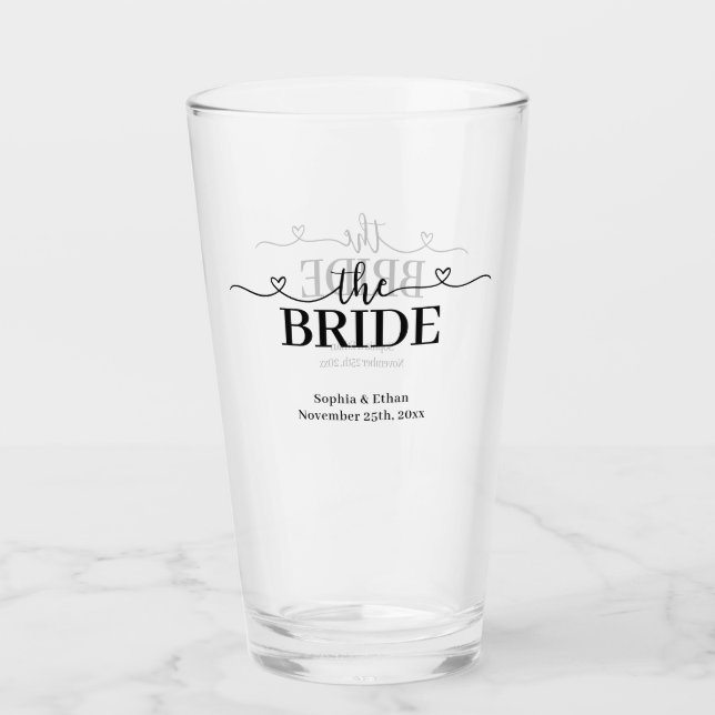 Braut Fancy Schrift mit Herzen Hochzeit Glas (Vorderseite)