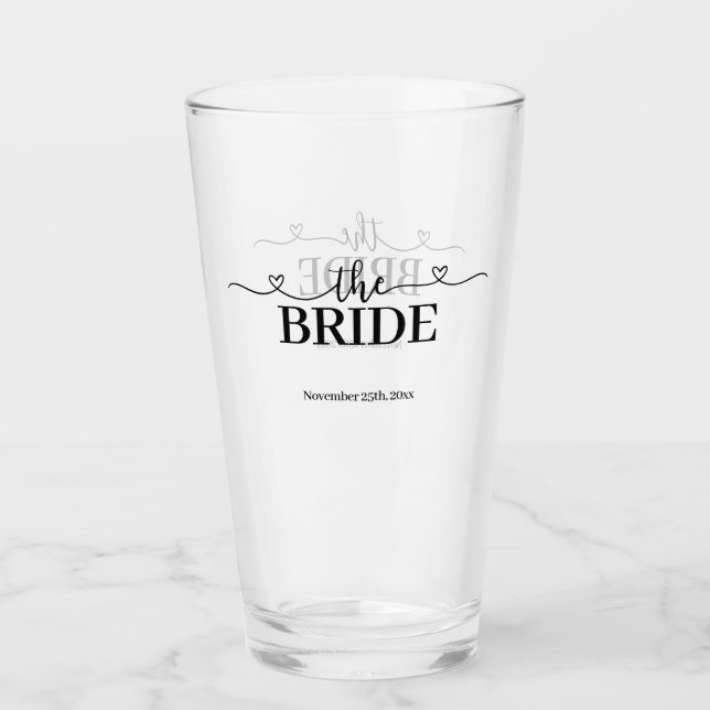 Braut Fancy Schrift mit Herzen Hochzeit Glas (Vorderseite)
