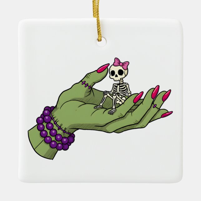 Braut Frankenstein Hand mit Skeleton Bow | Got Keramikornament (Vorderseite)