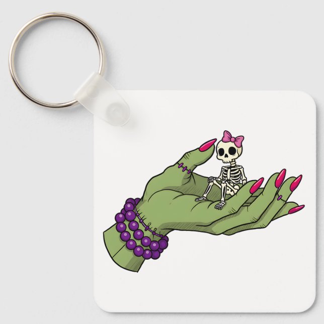 Braut Frankenstein Hand mit Skeleton Bow Schlüsselanhänger (Vorderseite)
