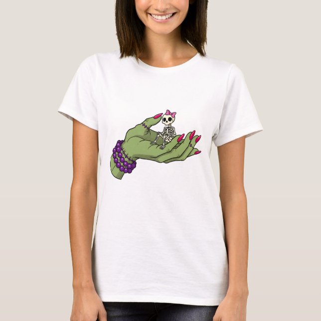 Braut Frankenstein Hand mit Skeleton Bow T-Shirt (Vorderseite)