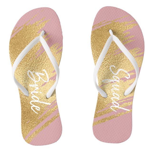 Braut Geschenke Sandals Elegantes Gold und Schwarz Flip Flops (Fußbett)