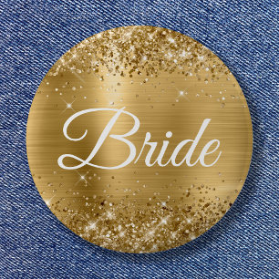 Braut Glänzende Goldfolie Button