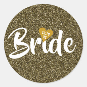 Braut Gold Datum Herz Glitter Personalisiert Runder Aufkleber