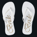 Braut, goldene Drehbuch elegante Hochzeitsflips Flip Flops<br><div class="desc">Bride,  goldenes Drehbuch elegante weiße Hochzeit Flip Flops</div>