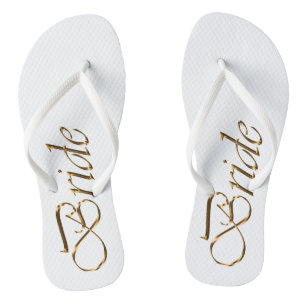Braut, goldene Drehbuch elegante Hochzeitsflips Flip Flops