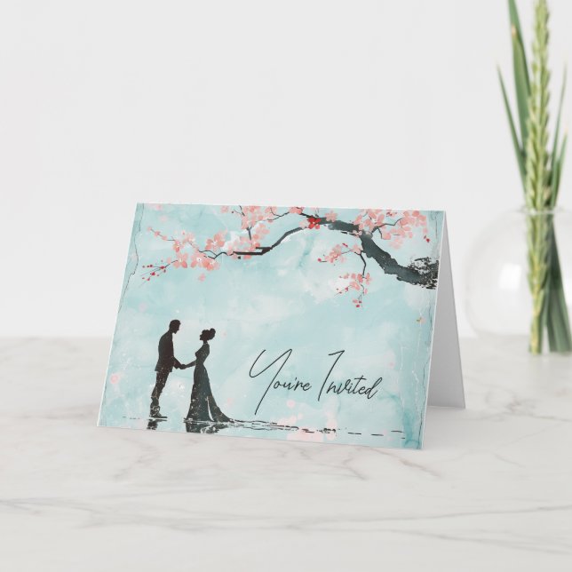 Braut & Groom Blue Theme Hochzeit Einladung (Vorderseite)