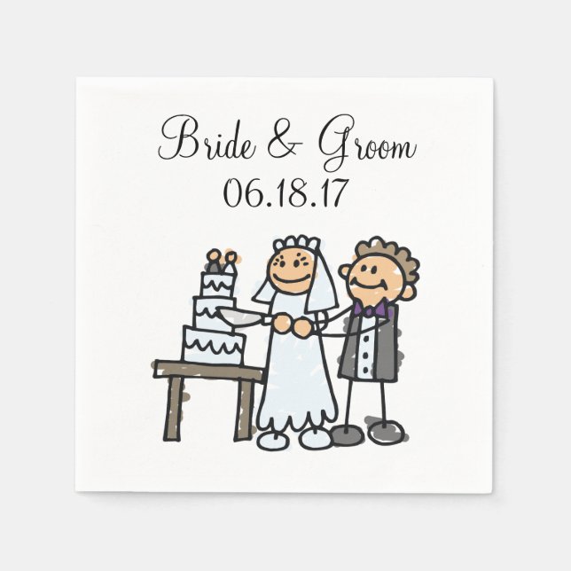 Braut Groom Cut Hochzeitstorte zusammen Serviette (Vorderseite)