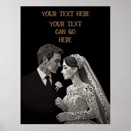 Braut & Groom Delicate White auf schwarz Poster