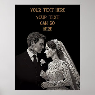 Braut & Groom Delicate White auf schwarz Poster