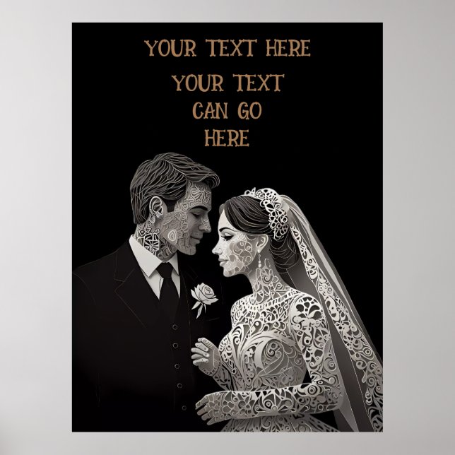Braut & Groom Delicate White auf schwarz Poster (Vorne)