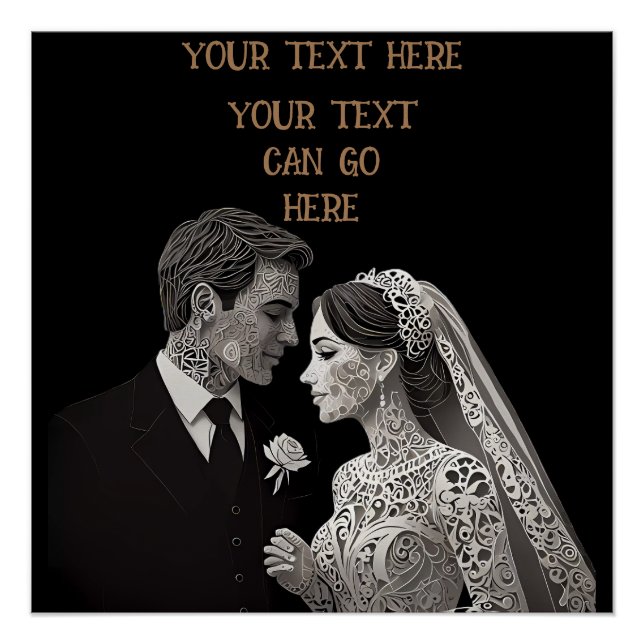 Braut & Groom Delicate White auf schwarz Poster (Vorderseite)