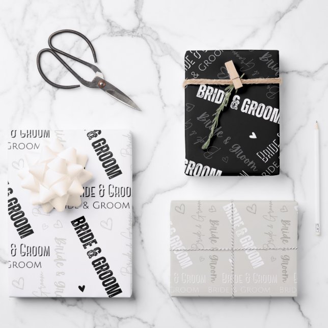 Braut & Groom Hochzeit Geschenkpapier Set (Vorderseite)