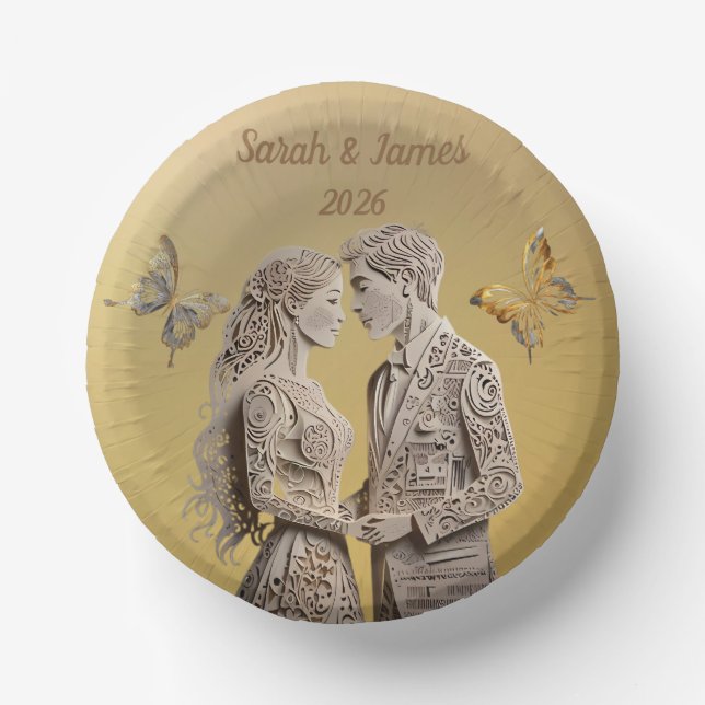 Braut & Groom Hochzeitsgeschenke Pappteller (Vorderseite)
