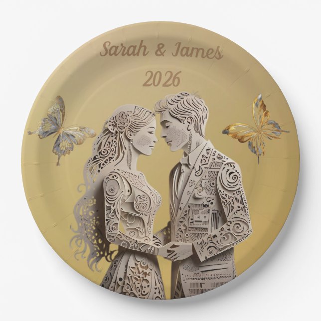 Braut & Groom Hochzeitsgeschenke Pappteller (Vorderseite)