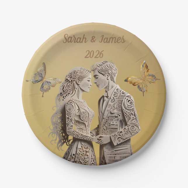 Braut & Groom Hochzeitsgeschenke Pappteller (Vorderseite)