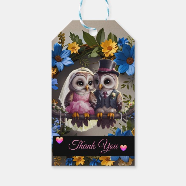 Braut & Groom Owl - Danke Geschenkanhänger (Vorderseite)