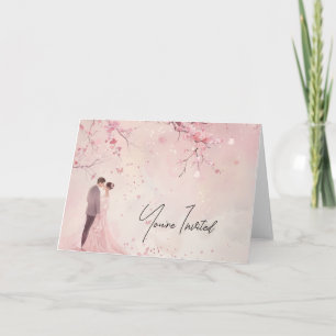 Braut & Groom Pink Theme Hochzeit Einladung