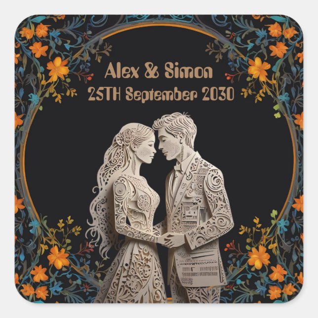 Braut & Groom Royal Classic Quadratischer Aufkleber (Vorderseite)