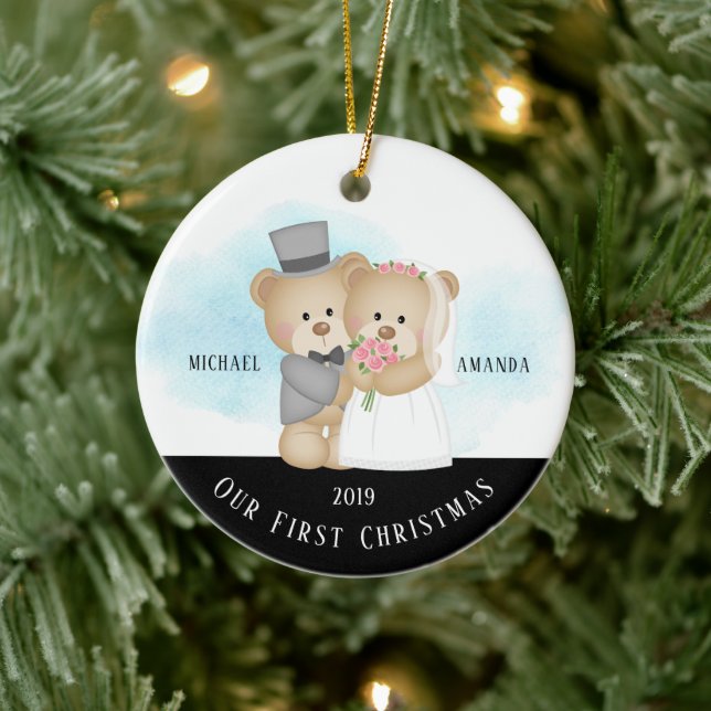 Braut & Groom Unsere ersten Weihnachten Keramik Ornament (Baum)