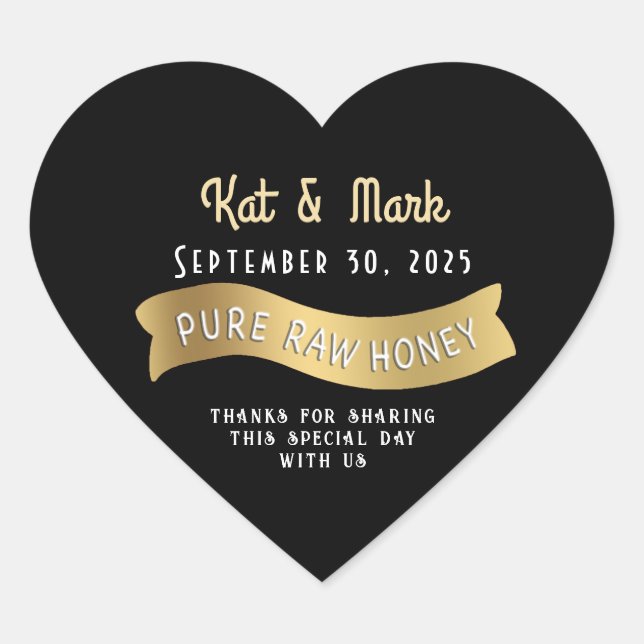 Braut & Groom Wedding Date Gold Banner Herz Honey Herz-Aufkleber (Vorderseite)