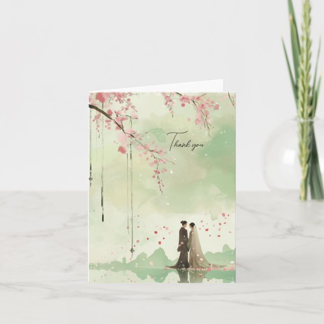 Braut & Grün Thema Hochzeit Dankeskarte (Vorderseite)