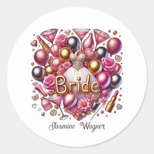 Braut hinzufügen Name Hochzeit Runder Aufkleber (Vorderseite)