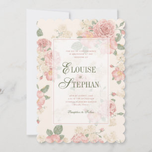 Braut Hochzeit mit rosa und grünen Vintage-Rosen u Einladung