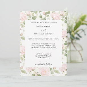 Braut Hochzeit Rosa Weiße Blumen Einladung