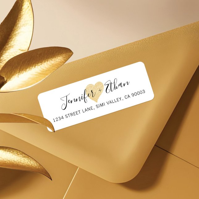 Braut + Hochzeit | Stilvolles Goldenes Liebe Herz (Bride + Groom Wedding | Stylish Gold Love Heart Label)